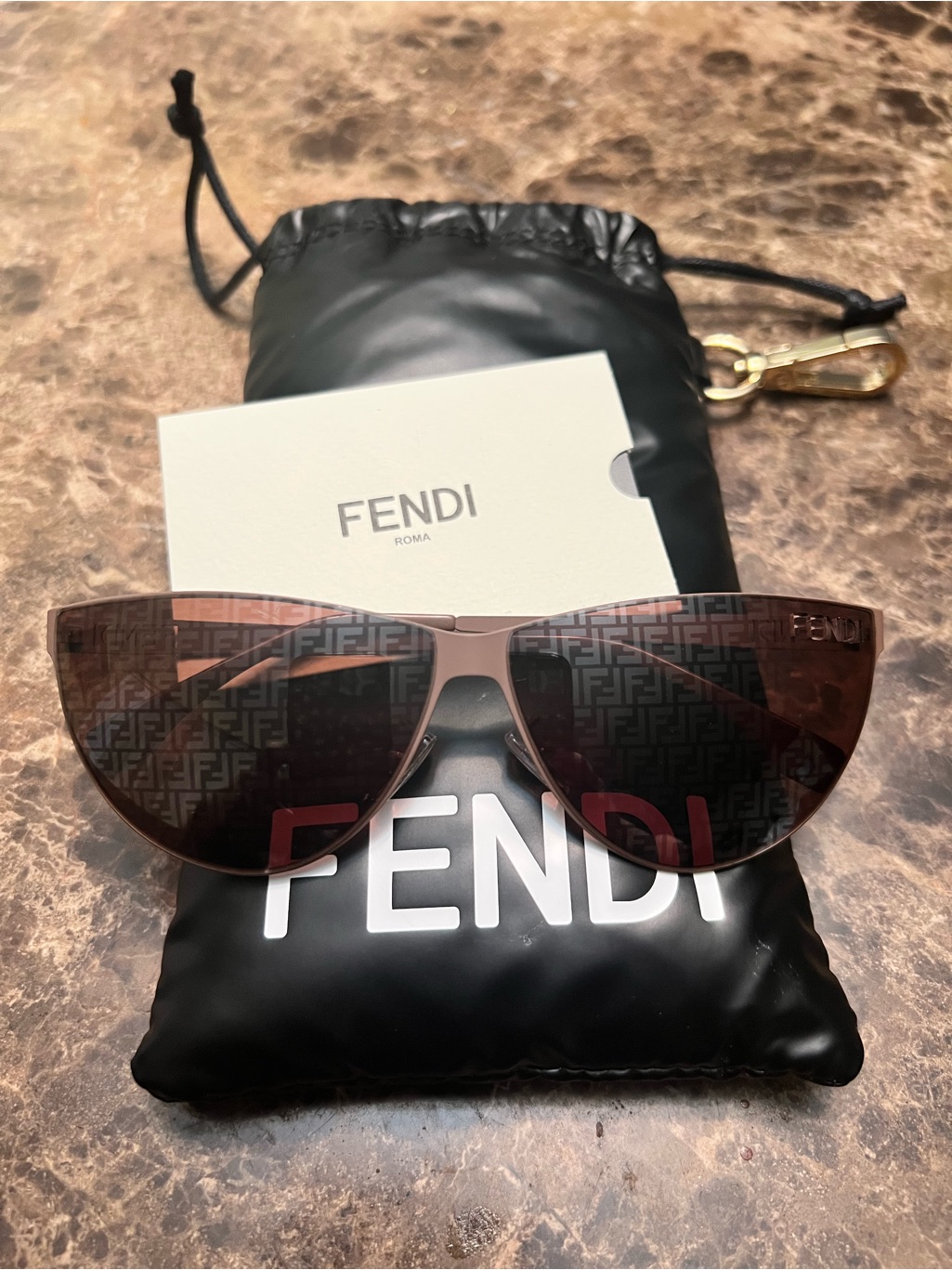 Fendi Rose Gold Cut Out Sunglasses With Brown Lenses